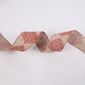 10-meter beige snowflake Christmas faux linen ribbon with red vintage floral pattern