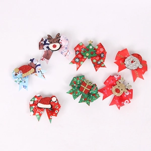Christmas Glitter Bow Hair Clips Reindeer Snowman Santa Hat Tree Hairpins For Kids Girls Holiday Party Hair Accessories