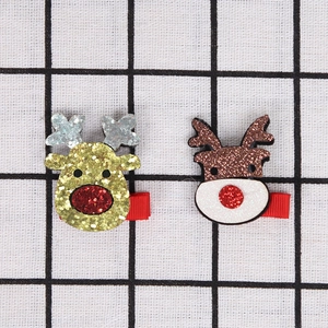 Cute Christmas reindeer hair clips with gold and brown sequins for girls hair accessories