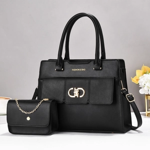 Women PU Leather Tote Bag And Chain Pouch Color Block Large Capacity Multi Layer Shoulder Crossbody Urban Simple Versatile