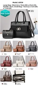 Detailed view of the 2-in-1 PU leather tote set showing interlocking metal logo and texture