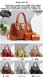 Ensemble de sacs 3 pièces pour femmes en cuir à motif lézard avec grand sac et pochette