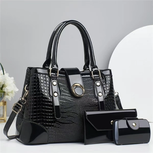 Sac À Main Femme Pochette Porte-Cartes Cuir PU Brillant Motif Crocodile Grande Capacité Sac À Épaule Bandoulière Quotidien
