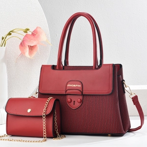 Deep red striped leather tote bag and chain crossbody bag set with gold hardware detail