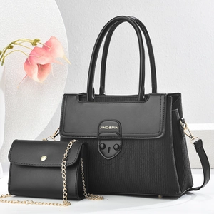 Striped PU Leather Shoulder Bag And Mini Chain Bag Large Capacity Fashion Urban Casual Handbag For Women