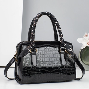 Fashion Women Shoulder Bag Crocodile Pattern PU Leather Tote Handbag With Satin Scarf Decoration Crossbody Purse Top Handle