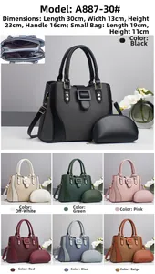 Detailed size guide and color palette for the 2-piece tote bag and pouch set
