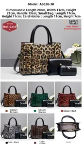 Three-piece leopard print bag set with dimensions 28x11x21cm and stylish shoulder strap