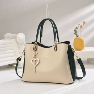 Sac À Épaule Mode Femme Cuir PU Couleur Contrastée Sac À Main Poignée Supérieure Avec Charme Künstliche Perle Cœur Cabas Élégant