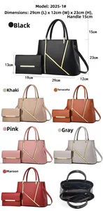 Detailansicht des 2-teiligen Handtaschen-Sets in sechs Farben mit Maßen und Gold-V-Metall