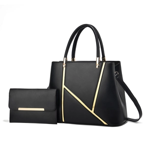 Damen Mode PU Leder Umhängetasche Handtasche Passendes Portemonnaie Set Geometrische Metallverzierung Tote Bag Und Clutch