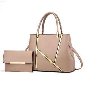 Details des aprikosenfarbenen PU-Leder-Handtaschen-Sets mit goldenen Akzenten