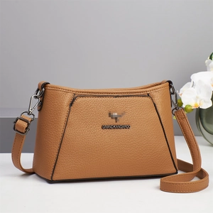 Chic brown lychee pattern leather shoulder bag with adjustable strap and kangaroo logo