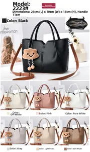 Detailed size chart for patchwork tote bags in seven colors with dimension specs
