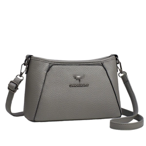 Gray lychee grain underarm shoulder bag with adjustable strap and silver metal hardware
