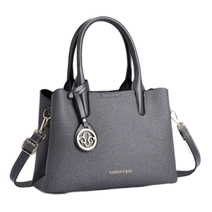 Sac fourre-tout gris tissé avec poignées en cuir noir et bandoulière amovible