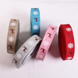 Weihnachtsbänder aus Sackleinen mit Glitzer-Rentier- und Schneeflockenmotiven in fünf Farben