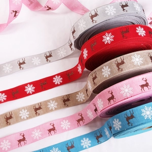 Weihnachtsband-Set mit Rentier- und Schneeflockenprint aus Leinenimitat in bunten Farben
