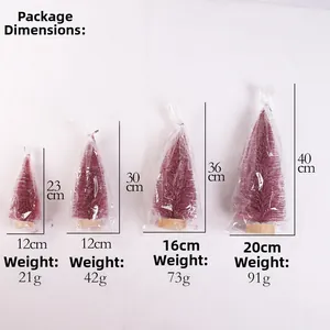 Größenvergleich von vier rosa Mini-Weihnachtsbäumen mit verschiedenen Maßen und Gewichten
