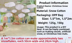 Detailed view of white artificial snow cotton for DIY Christmas holiday scene decoration