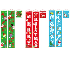 Three-piece Christmas porch banners set featuring cartoon Santa and snowman patterns