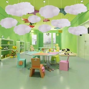 3D fluffy white cloud hanging ornaments for Christmas ceiling decoration in a playroom