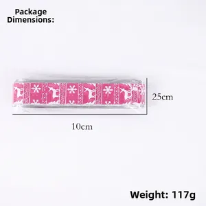 Pink Christmas ribbon with white reindeer print, package size 10x25cm, weight 117g