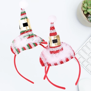 Christmas party headband set with sequined elf hats and fluffy white feather trim
