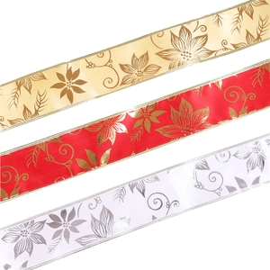 10M Christmas floral satin ribbons in red gold and white for gift wrapping decoration