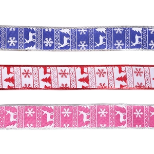 Christmas burlap ribbons with elk and snowflake patterns for festive tree decoration