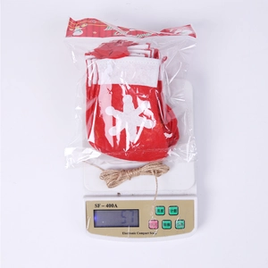 Close-up of Christmas stocking banner set with snowflakes and jute rope in packaging