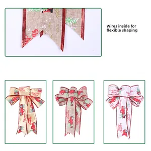 Christmas truck ribbons with flexible inner wire and festive tree prints for decoration
