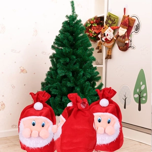Large Santa Claus gift bag made of red velvet with drawstring for Christmas candy storage