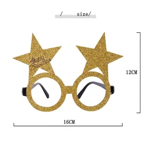 Gouden glitter kerstster bril party decoratie met Merry Christmas tekst maat 16x12cm