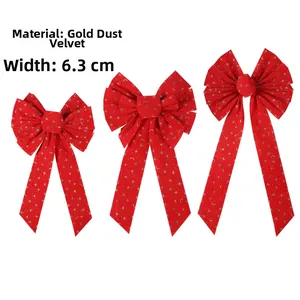 Detail showing red velvet Christmas bows with gold glitter stars and 6.3cm width