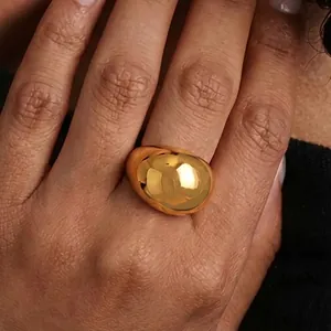 Chunky Dome Ring Stainless Steel 18K Gold Plated High Polished Minimalist Geometric Statement Jewelry For Women
