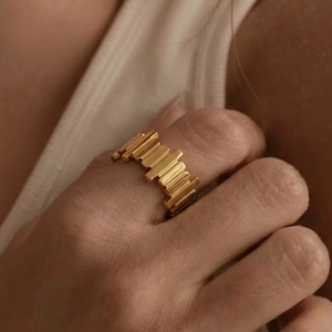 Modern geometric 18k gold plated stainless steel irregular staircase ring for women