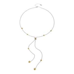 Collier Y en acier inoxydable bicolore avec nœud en zircon et pendentif à pampilles