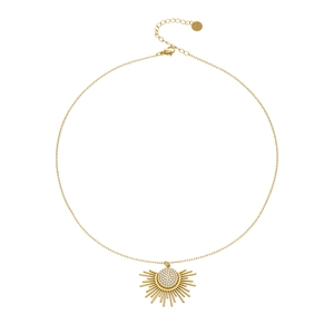 Collier pendentif soleil en acier inoxydable plaqué or 18 carats et pavé de zircons