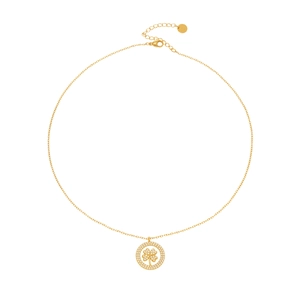 Collier en acier inoxydable plaqué or 18K avec pendentif trèfle et pavé de zircon
