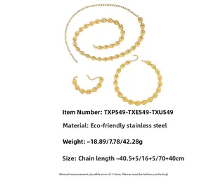 Detail of 18K gold-plated stainless steel jewelry set including necklace and bracelet