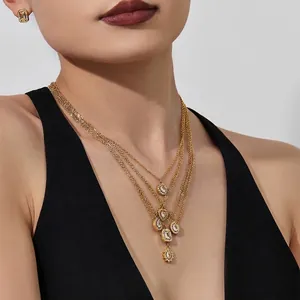 Vintage Stainless Steel Jewelry Necklace And Earrings 18K Gold Plated Water Drop Heart Zircon For Women Luxury Accessory