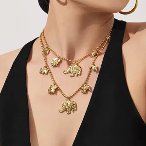 Collier Et Bracelet À Pendentif Éléphant En Acier Inoxydable Chaîne À Billes Mode Pour Femmes Imperméable Hypoallergénique