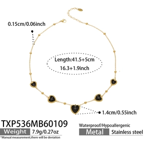 Spécifications du collier en acier inoxydable doré avec pendentifs cœurs en verre noir