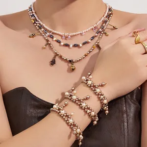 Handmade Stainless Steel Beaded Bracelet With Grey Shell Artificial Pearls Tassel Pendant Jewelry For Women INS Luxury