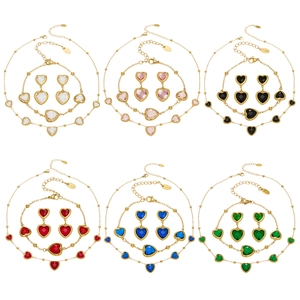 Parure de bijoux en acier inoxydable plaqué or 18k avec pierres en verre en cœur