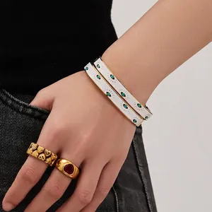 Evil Eye Bangle Stainless Steel 18k Gold Plated White Enamel Turquoise Accent Buckle Closure Fashion Jewelry Women