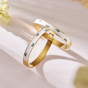 Luxury 18k gold-plated stainless steel devil's eye bangles with white enamel inlay