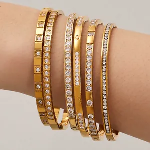 Bracciali Geometrici In Acciaio Inossidabile Zirconi Placcatura Oro 18K Chiusura A Cerniera Gioielli Di Moda Per Donna Stile Di Lusso