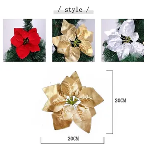 Fiore di stella di Natale artificiale oro 20cm per decorazione albero di Natale realistico